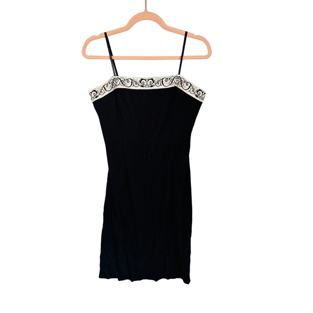 90s 2000 Y2k Vintage Evening Dress Formal Black Silver Embroidered Womens 8